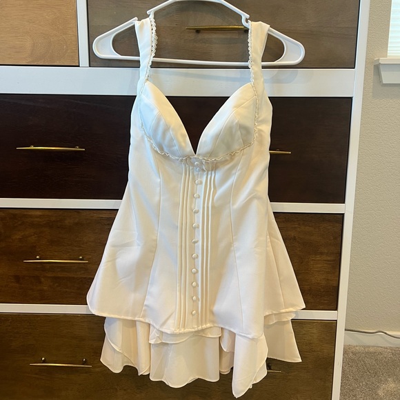 Oh Polly Cassandra Cream Ivory Mini Dress Button-Details - Picture 5 of 11